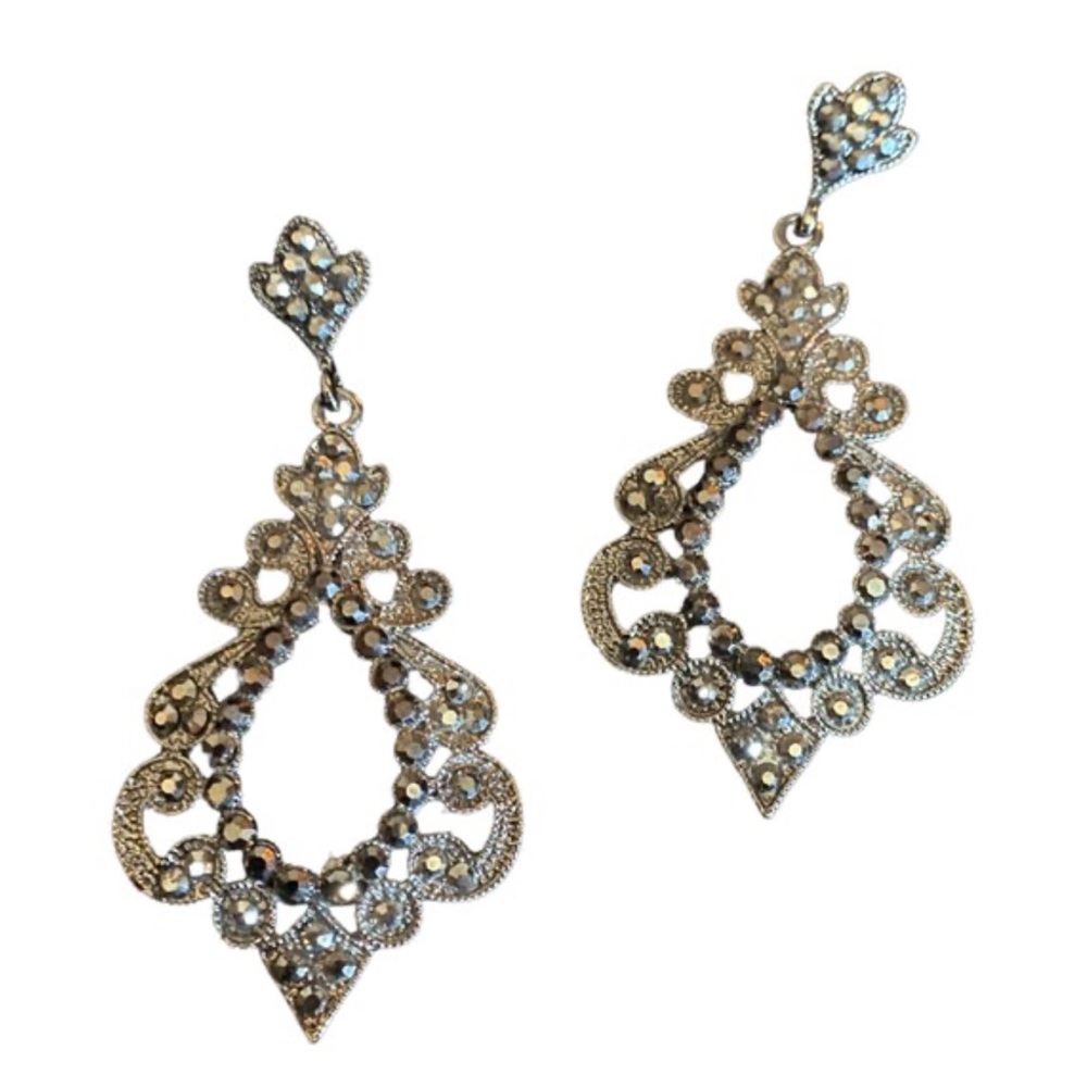 Amrita Singh Antique Silver Smoked Rhinestone Chandelier Earrings